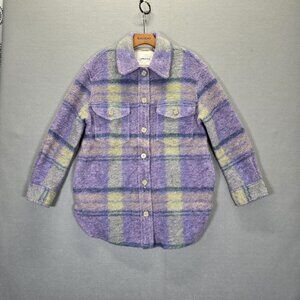 ARITZIA WILFRED THE GANNA Shirt Jacket Purple Plaid Wool pockets Small